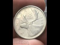 Canada 25 de cenți 1963 Elizabeth Stag Silver