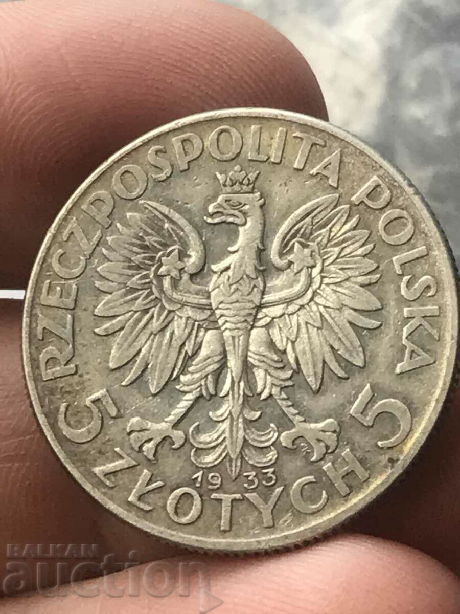 Poland 5 zlotys 1933 Jadwiga silver