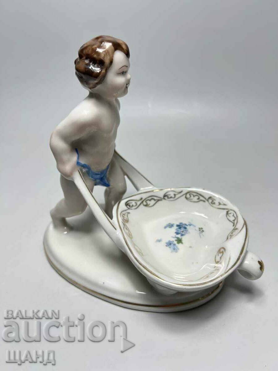 Old Porcelain Figure SIP Bulgaria Boy with a pram