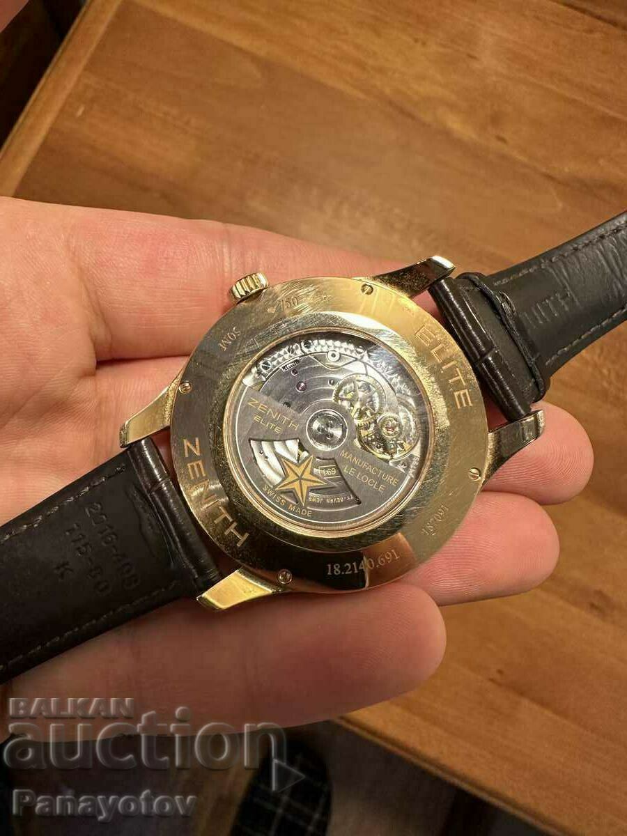 Auction  ZENITH 18K GOLD WATCH MASSIVE MOON PHASE ELITE YES