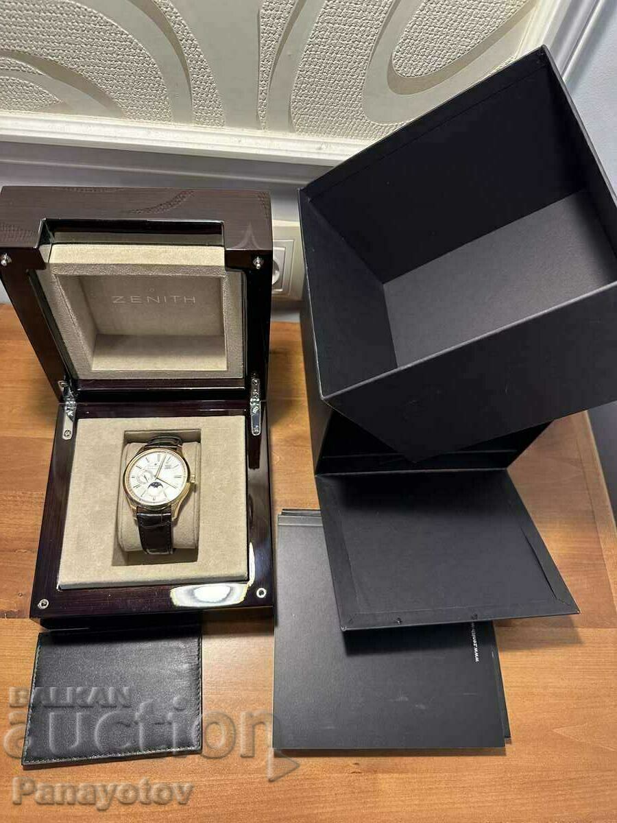 ZENITH 18K GOLD WATCH MASSIVE MOON PHASE ELITE YES - 7