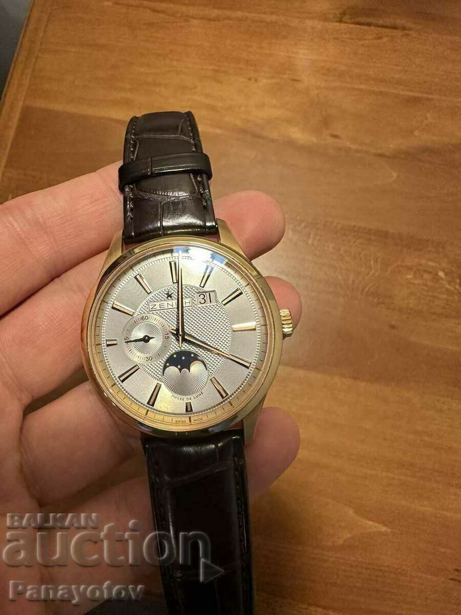 ZENITH 18K GOLD WATCH MASSIVE MOON PHASE ELITE YES