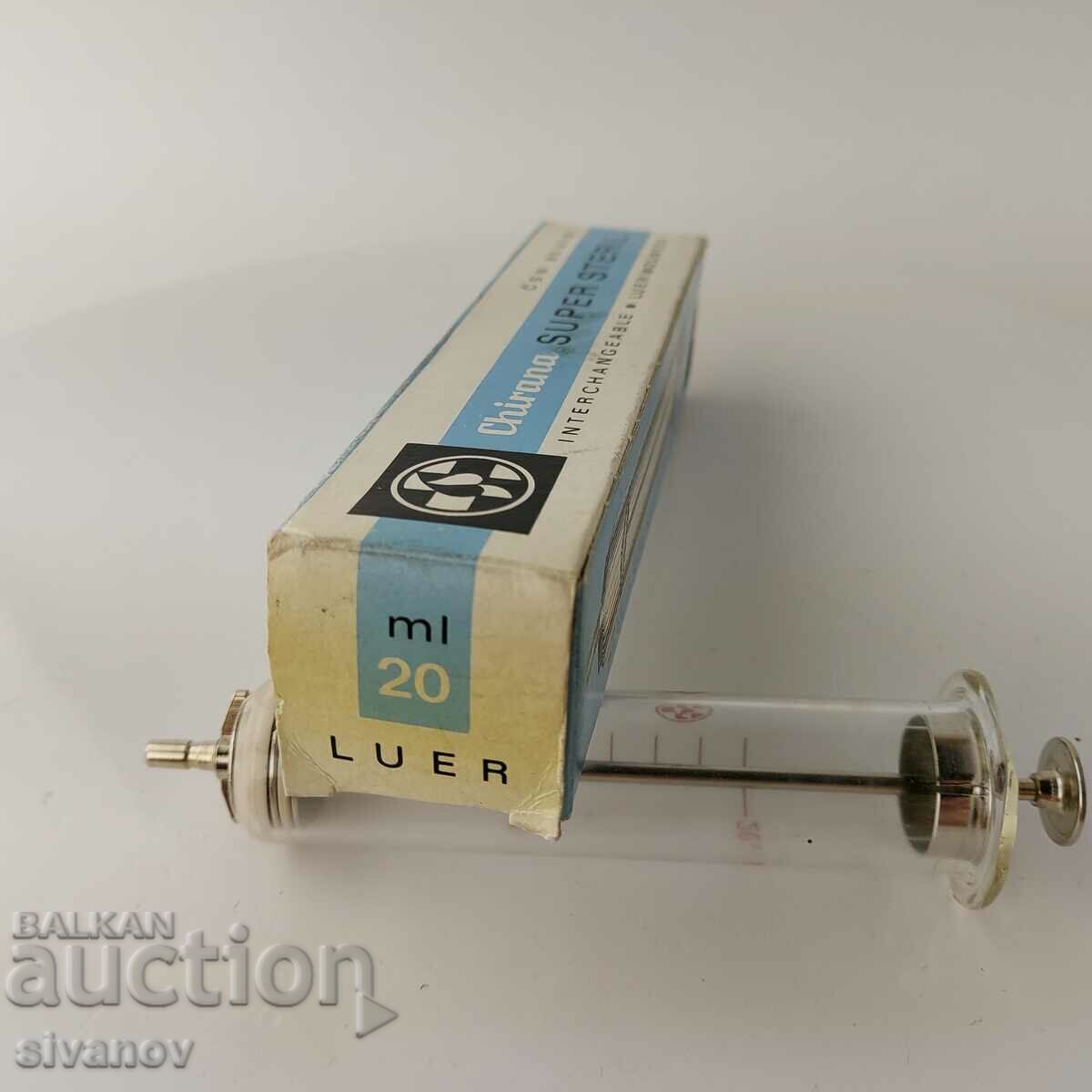 Delivery of Old glass syringe 20ml Chirana Czechoslovakia #5691 Delivery of Old glass syringe 20ml Chirana Czechoslovakia #5691