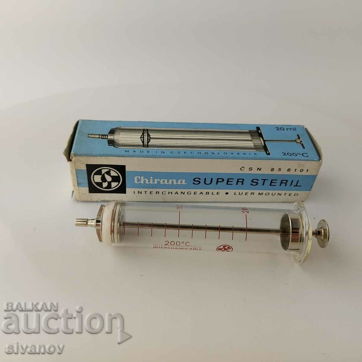 Old glass syringe 20ml Chirana Czechoslovakia #5691