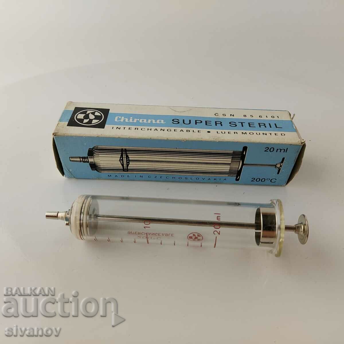 Livrarea Seringă veche de sticlă 20ml Chirana Cehoslovacia #5692