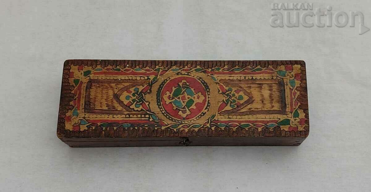 OLD PENCIL BOX PYROGRAPHED