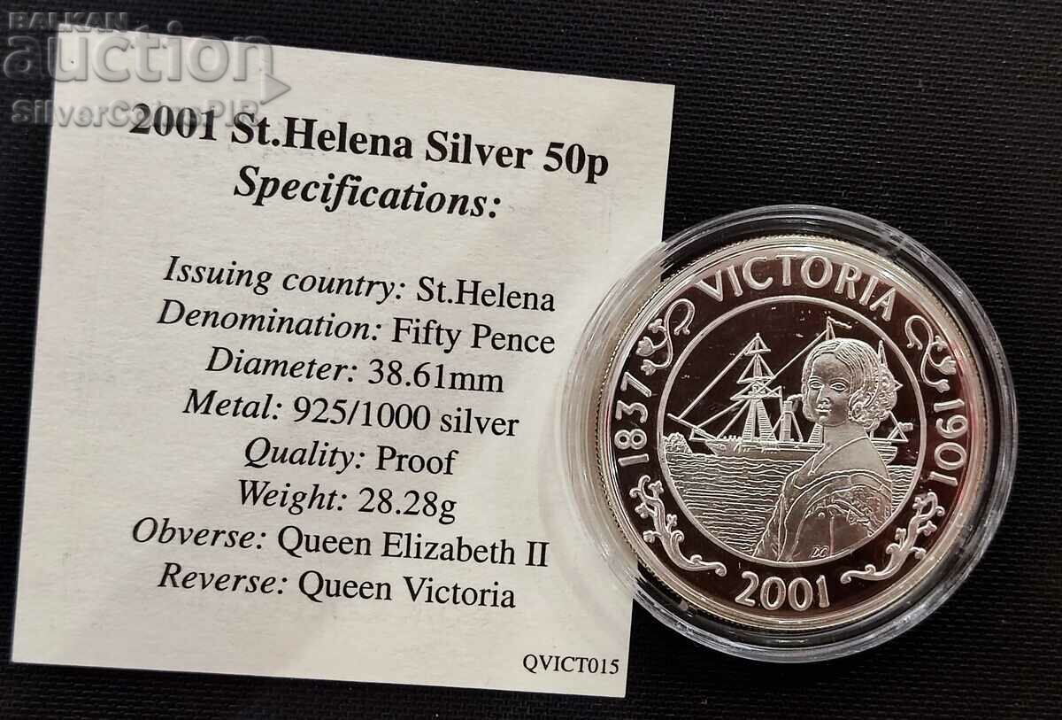 1 Oz Argint 50 Pence Queen Victoria 2001 St. Elena