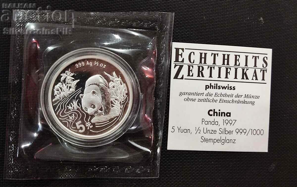 1/2 Oz Silver 5 Yuan Chinese Panda 1997 China