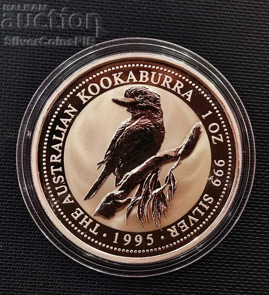 1 Oz Silver Dollar Kookaburra 1995 Australia