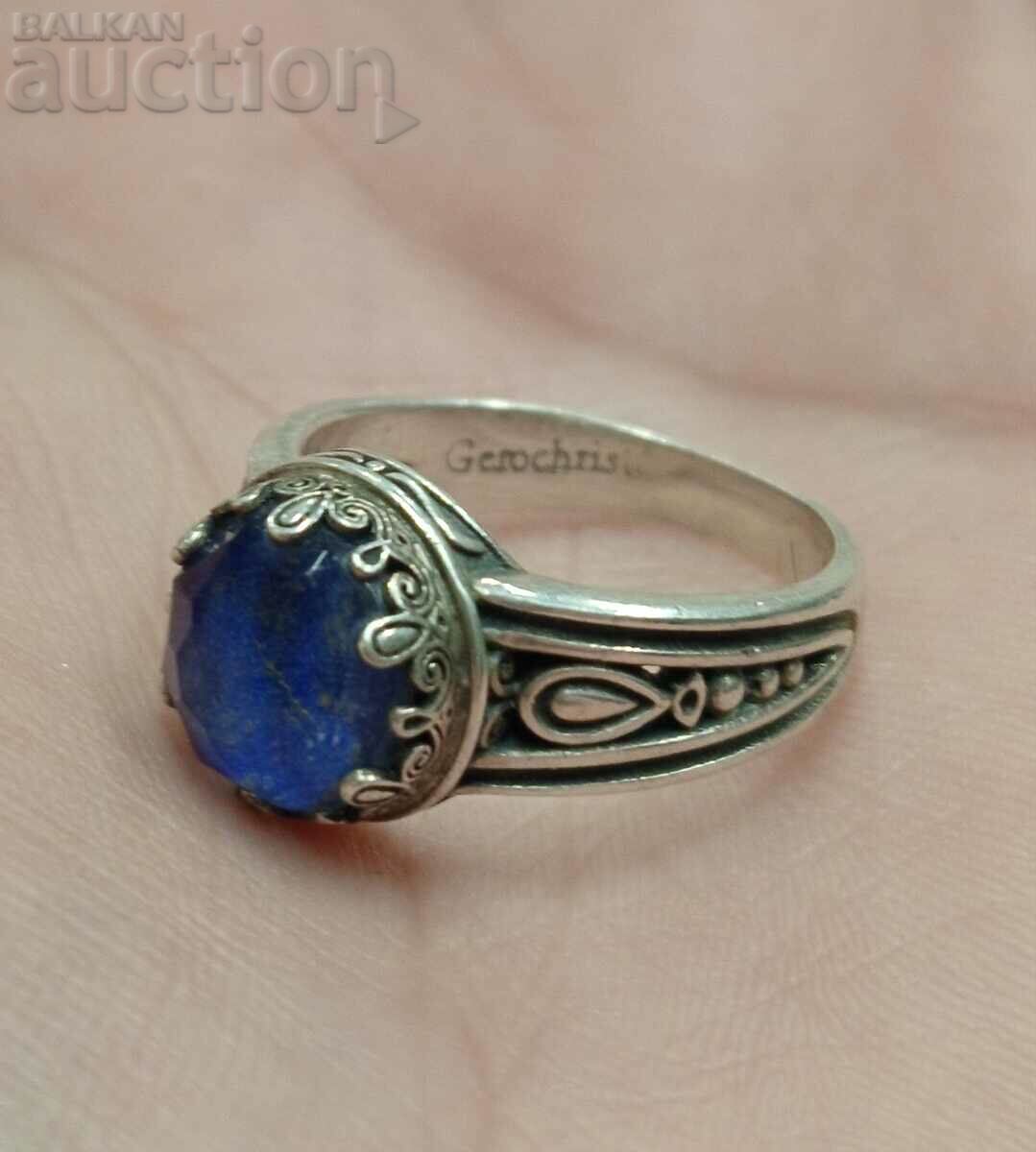 Gerochristo Silver Ring Quartz on Lapis