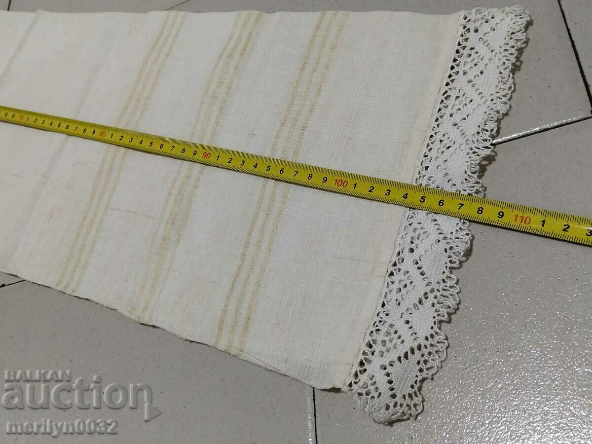 Auction  Old fringed cloth with lace, knitting, fringe with embroidery