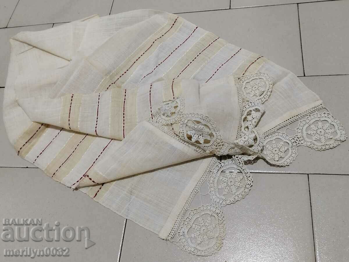 Old fringed cloth with lace, knitting, fringe with embroidery - 5