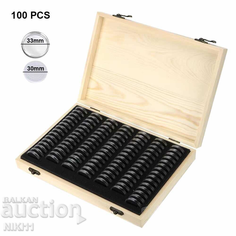 Wooden box for 100 coins + capsules + coin sealants with price 68.00 BGN | € 34.77 Wooden box for 100 coins + capsules + coin sealants with price 68.00 BGN | € 34.77
