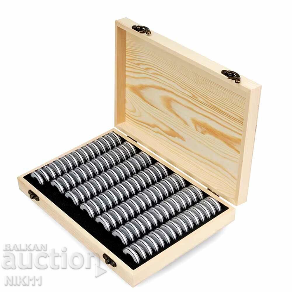 Auction Wooden box for 100 coins + capsules + coin sealants Auction Wooden box for 100 coins + capsules + coin sealants