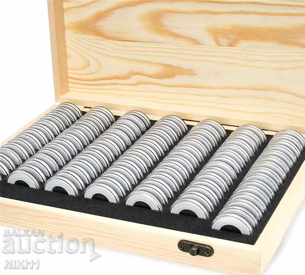 Delivery of Wooden box for 100 coins + capsules + coin sealants Delivery of Wooden box for 100 coins + capsules + coin sealants