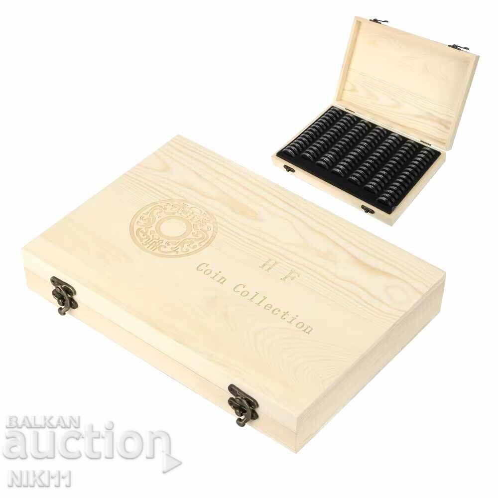 Wooden box for 100 coins + capsules + coin sealants - 5 Wooden box for 100 coins + capsules + coin sealants - 5