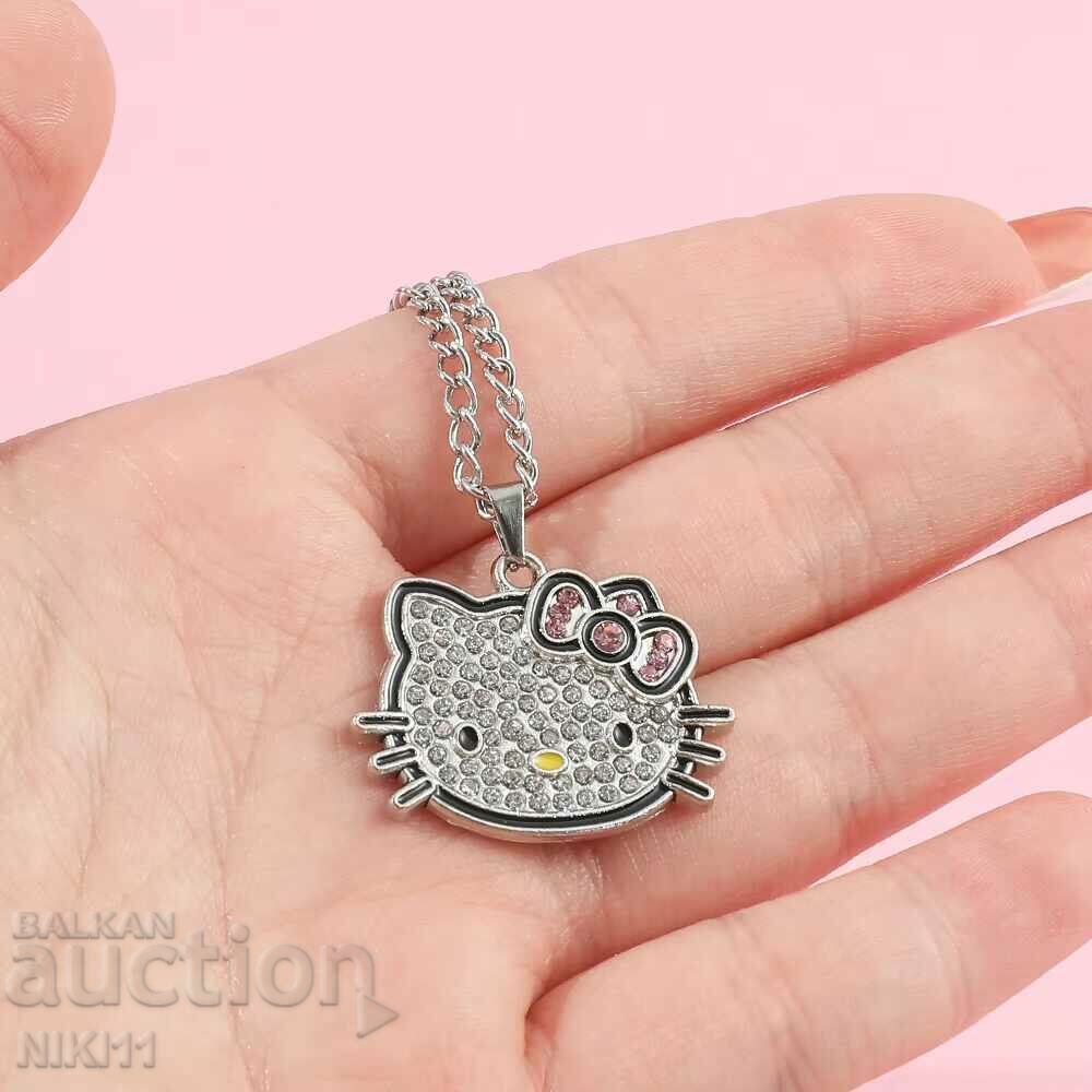 Necklace Cat with ribbon and rhinestones Hello Kity with price 11.00 BGN | € 5.62