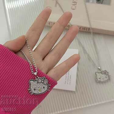 Auction  Necklace Cat with ribbon and rhinestones Hello Kity