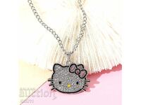 Necklace Cat with ribbon and rhinestones Hello Kity