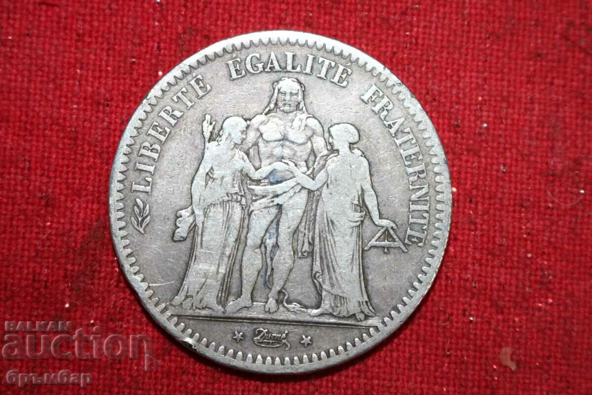 Silver coin 5 francs 1849.