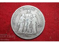 Silver coin 5 francs 1849.