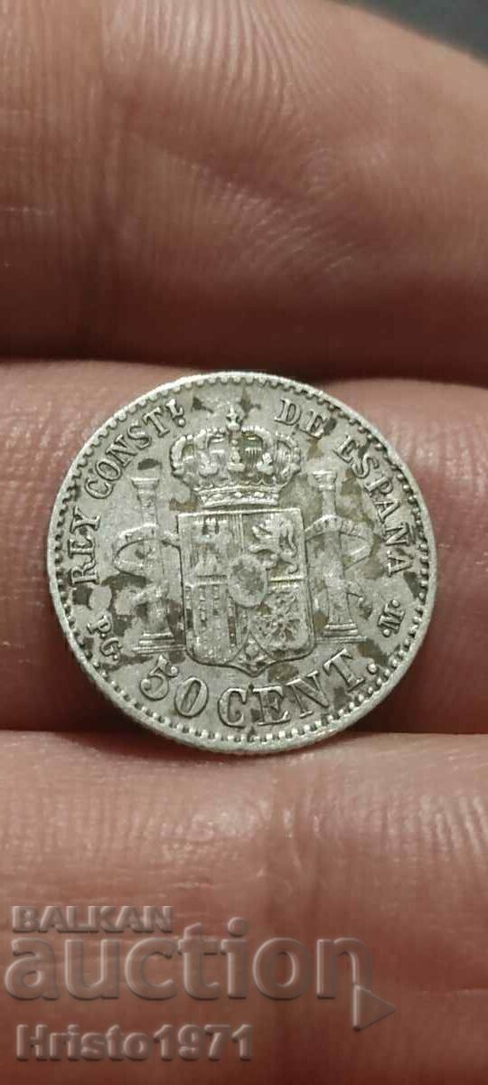 50 de centimos 1892 cu preț € 15.00 | 29.34 BGN 50 de centimos 1892 cu preț € 15.00 | 29.34 BGN