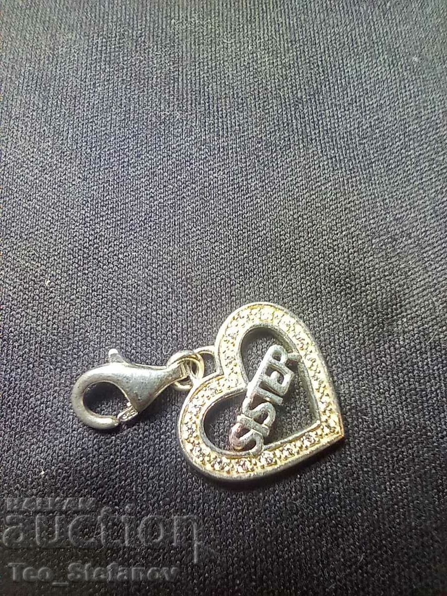 Silver heart pendant with zircons