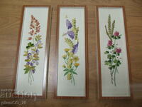 No.*7762 three old panels - embroidery - flowers - with frames