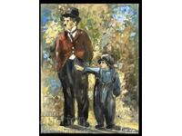 Denitsa Garelova oil on canvas 30/40 "Charlie Chaplin and the Kid"