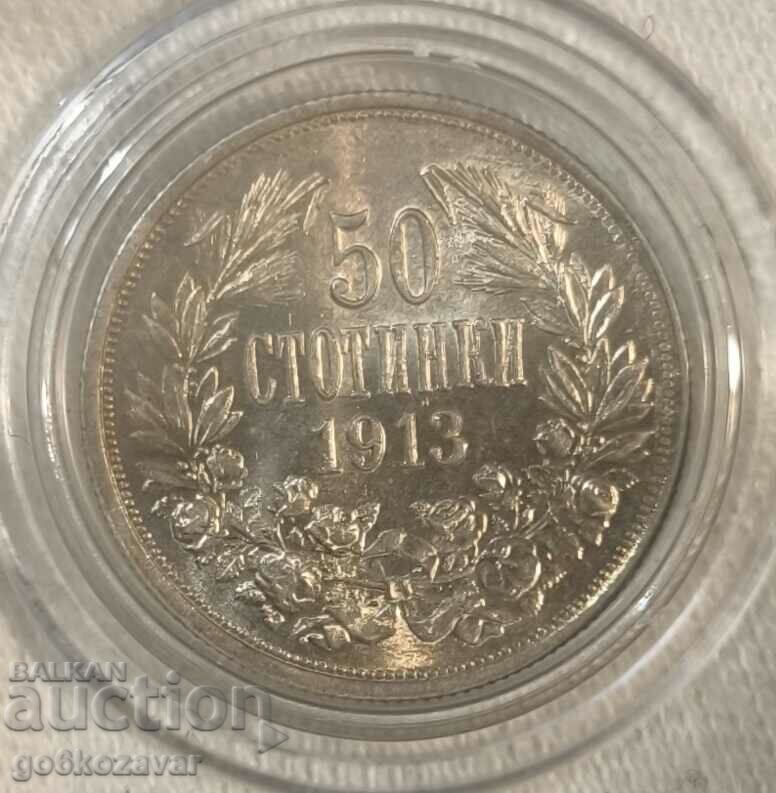 България 50 ст 1913г Сребро ! UNC Топ !