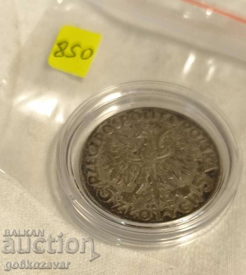 Δημοπρασία Πολωνία 5 ζλότι 1933 Ασημί Σπάνιο!