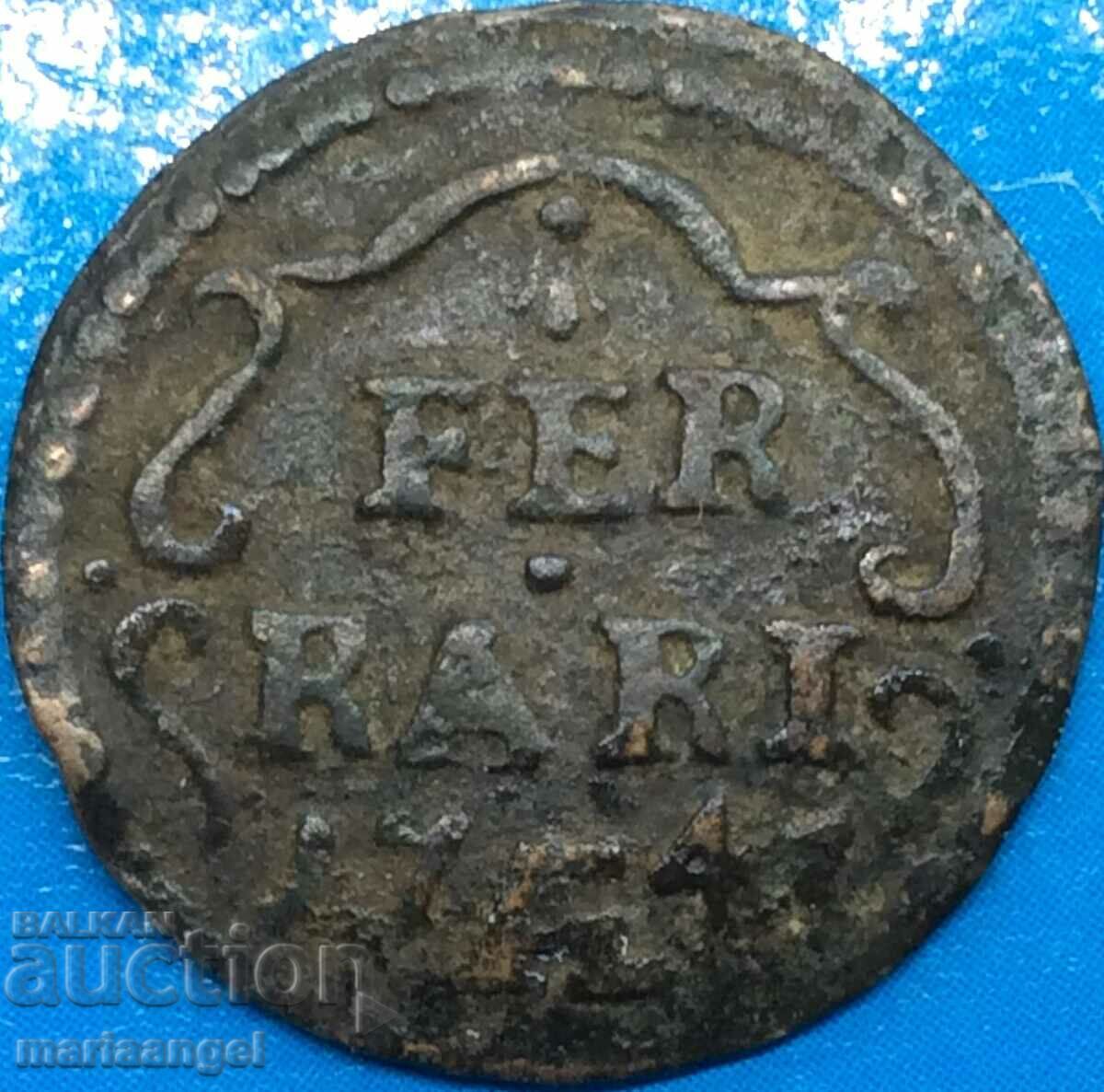 Ferrara 1 Baiocco 1747 Vatican Benedict XIV Copper Coin