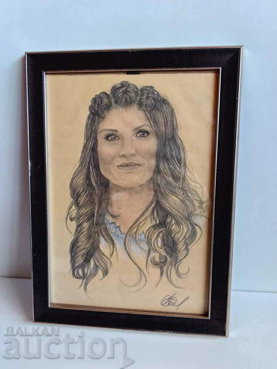 Auction .FEMALE PORTRAIT WOMAN SIGNED FRAME GLASS Auction .FEMALE PORTRAIT WOMAN SIGNED FRAME GLASS