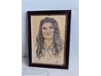 .FEMALE PORTRAIT WOMAN SIGNED FRAME GLASS