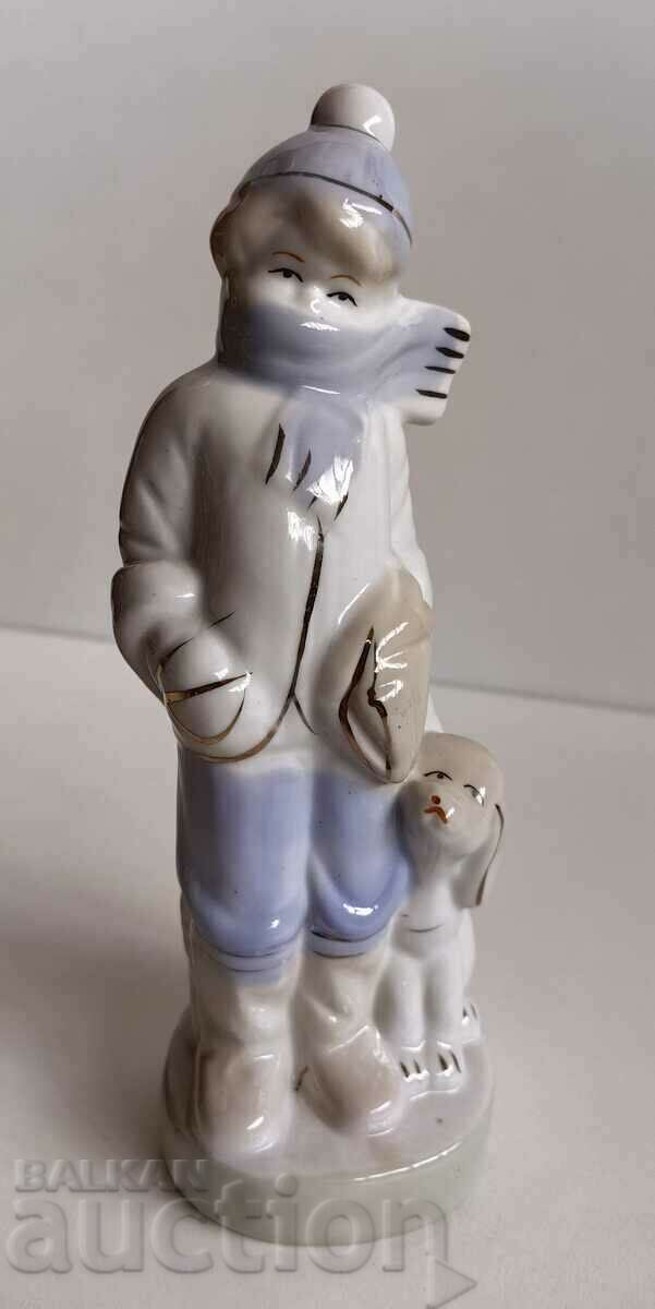 .BOY WITH DOG PERFECT BEAUTIFUL PORCELAIN FIGURE STATUETTE