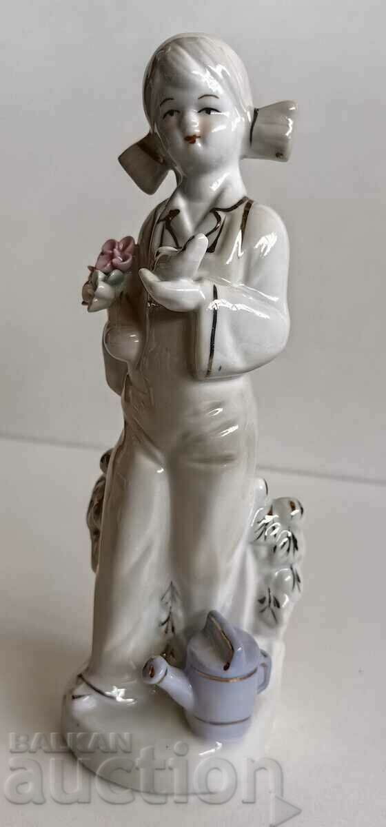 .GIRL WITH BIRD CHICKEN PERFECT PORCELAIN FIGURE STATUETTE