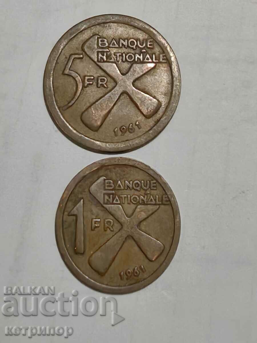 1 franc și 5 franci Katanga 1961 Monede de cupru