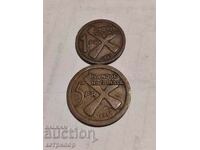 1 franc and 5 francs Katanga 1961 Copper coins