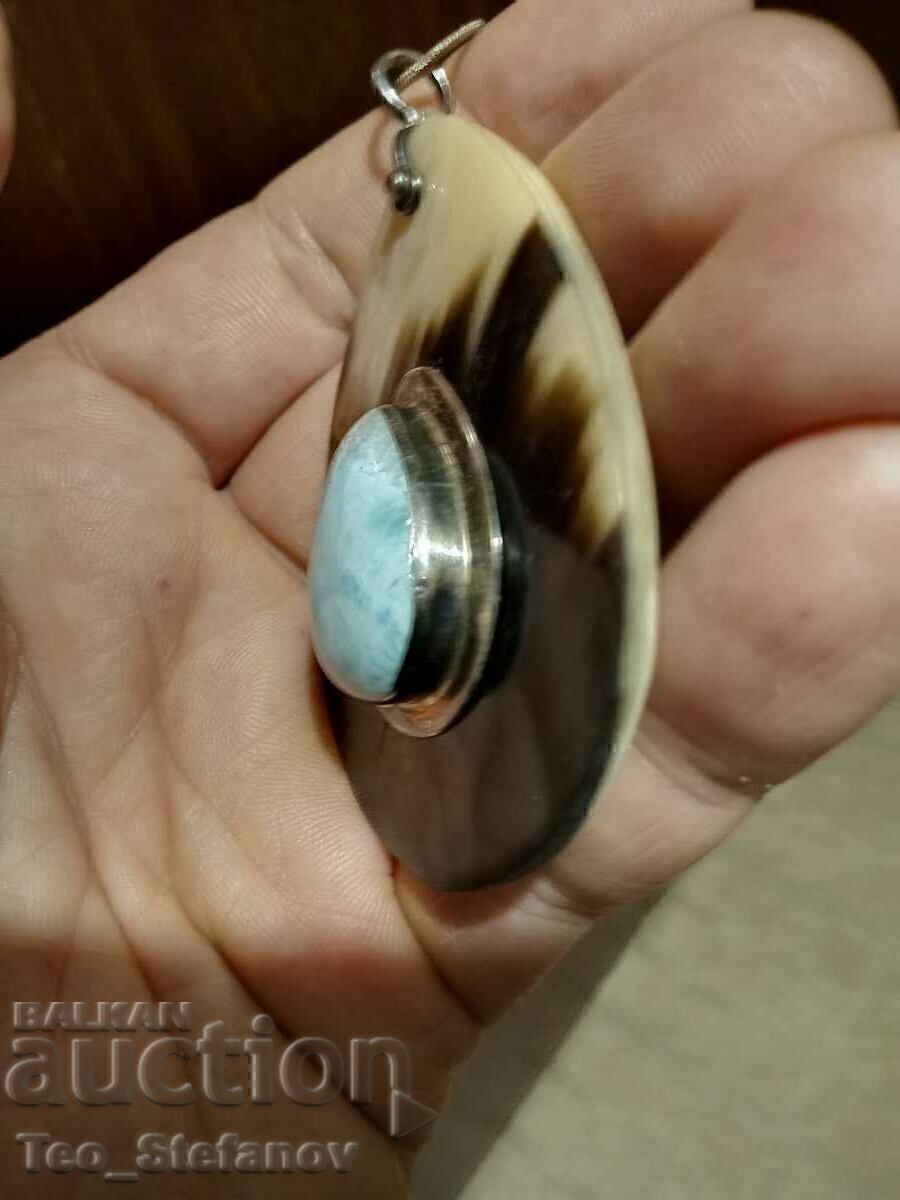 Designer silver necklace with larimar, 925 silver - 5