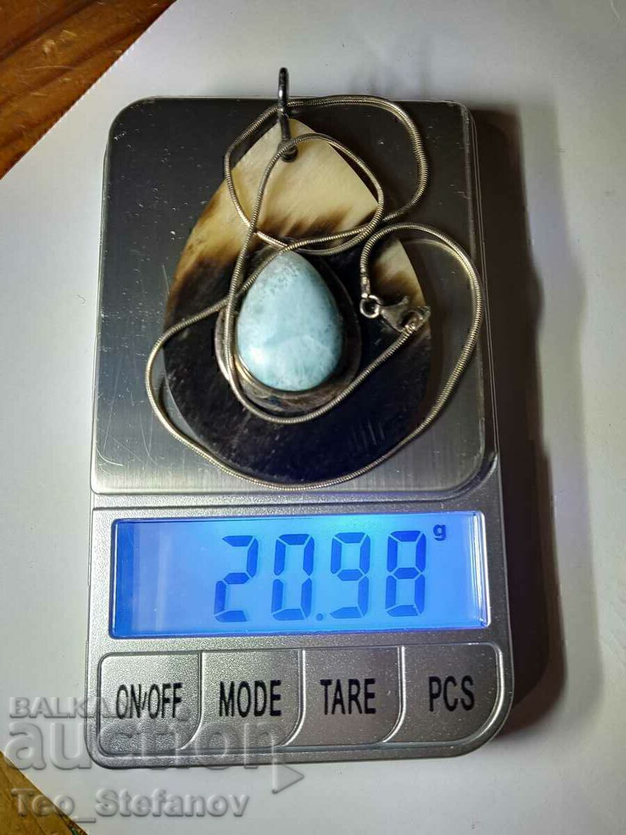 Designer silver necklace with larimar, 925 silver - 6