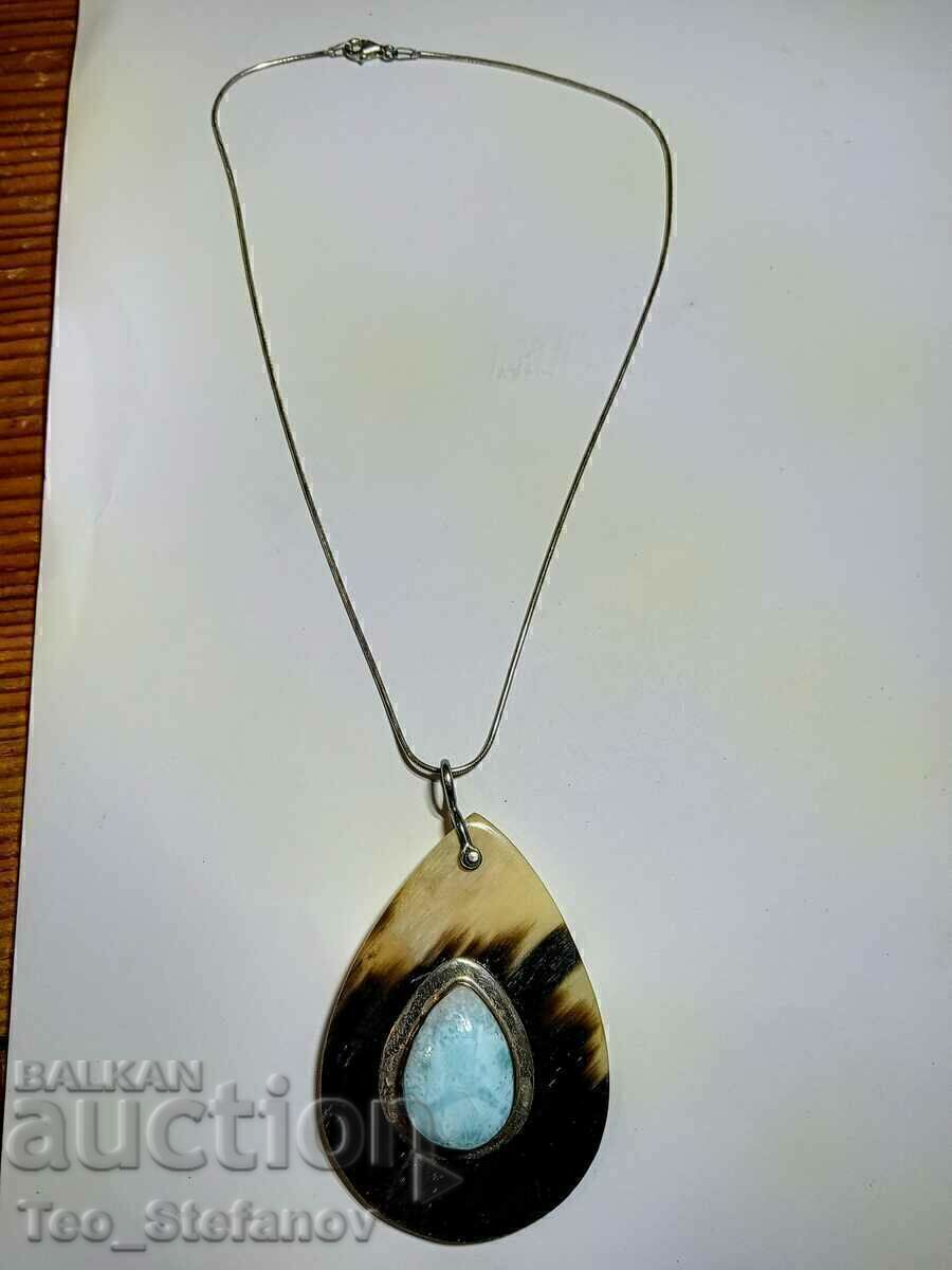 Designer silver necklace with larimar, 925 silver