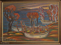 Prof. Stoyan Domuschiev (1935-2021) Seascape with boats