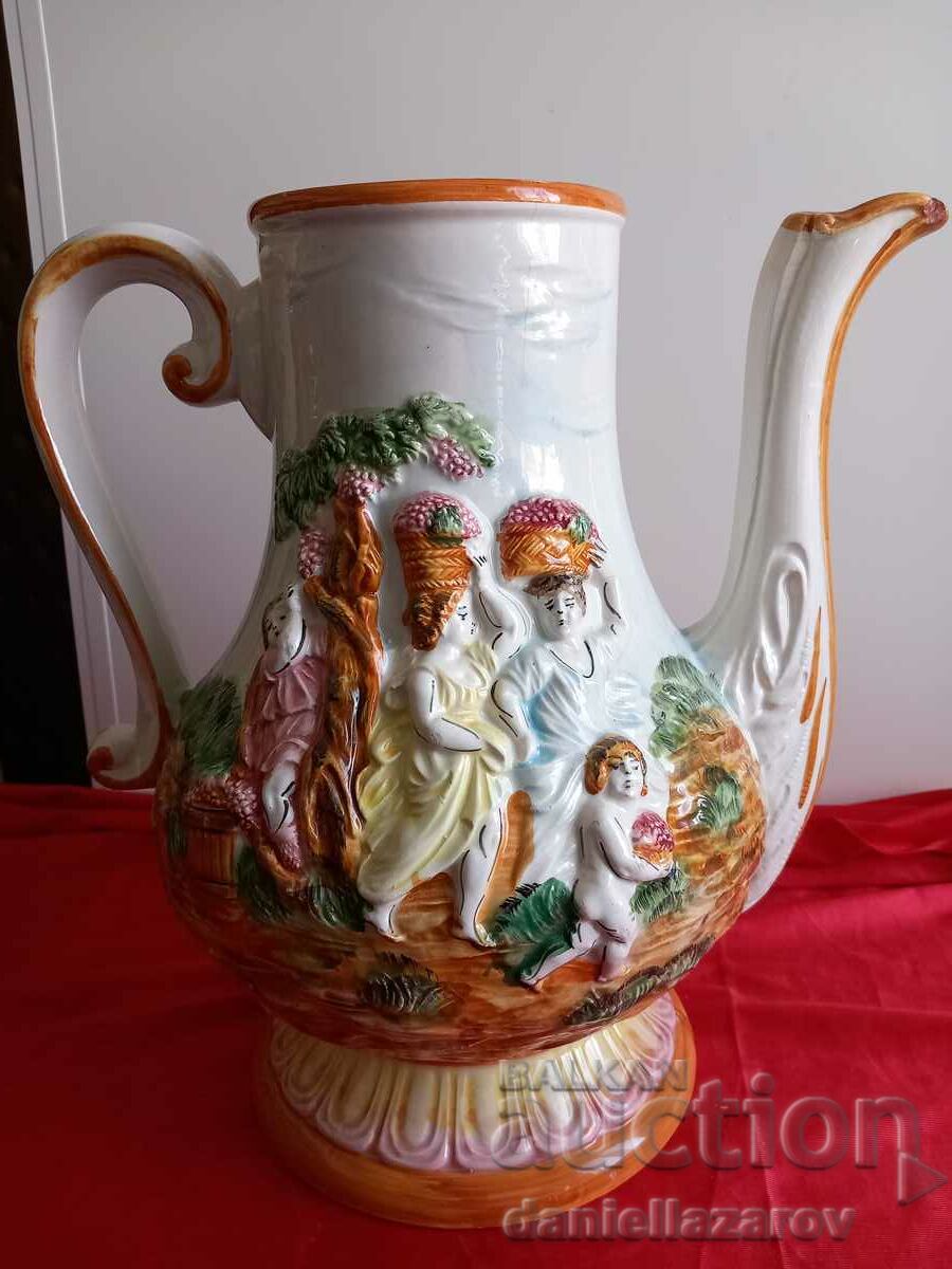 Auction Capodimonte Capodimonte, Huge Embossed Porcelain Jug Auction Capodimonte Capodimonte, Huge Embossed Porcelain Jug