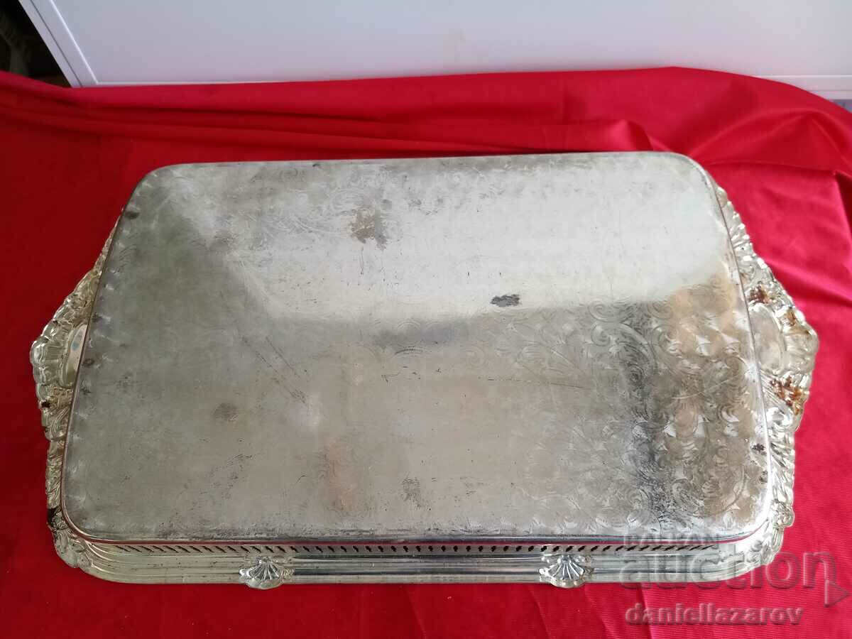 Large Old SILVER PLATED English Tray, Plate - 5