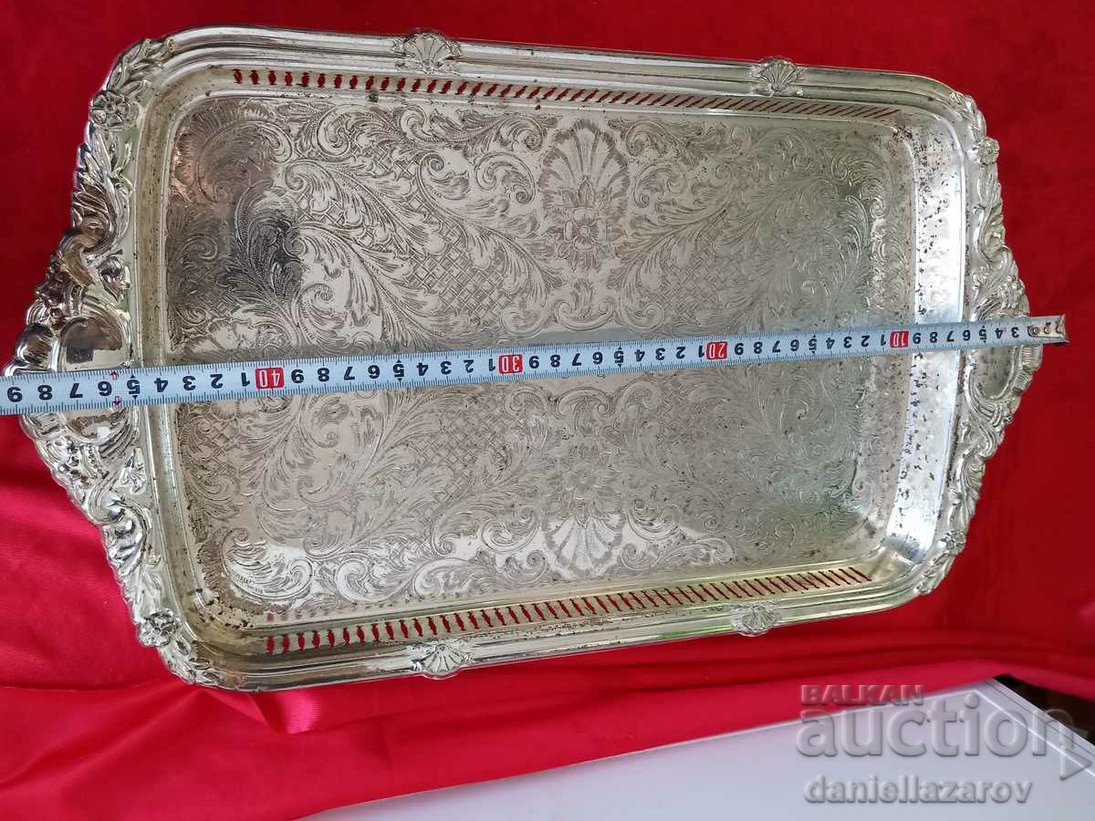 Large Old SILVER PLATED English Tray, Plate - 6