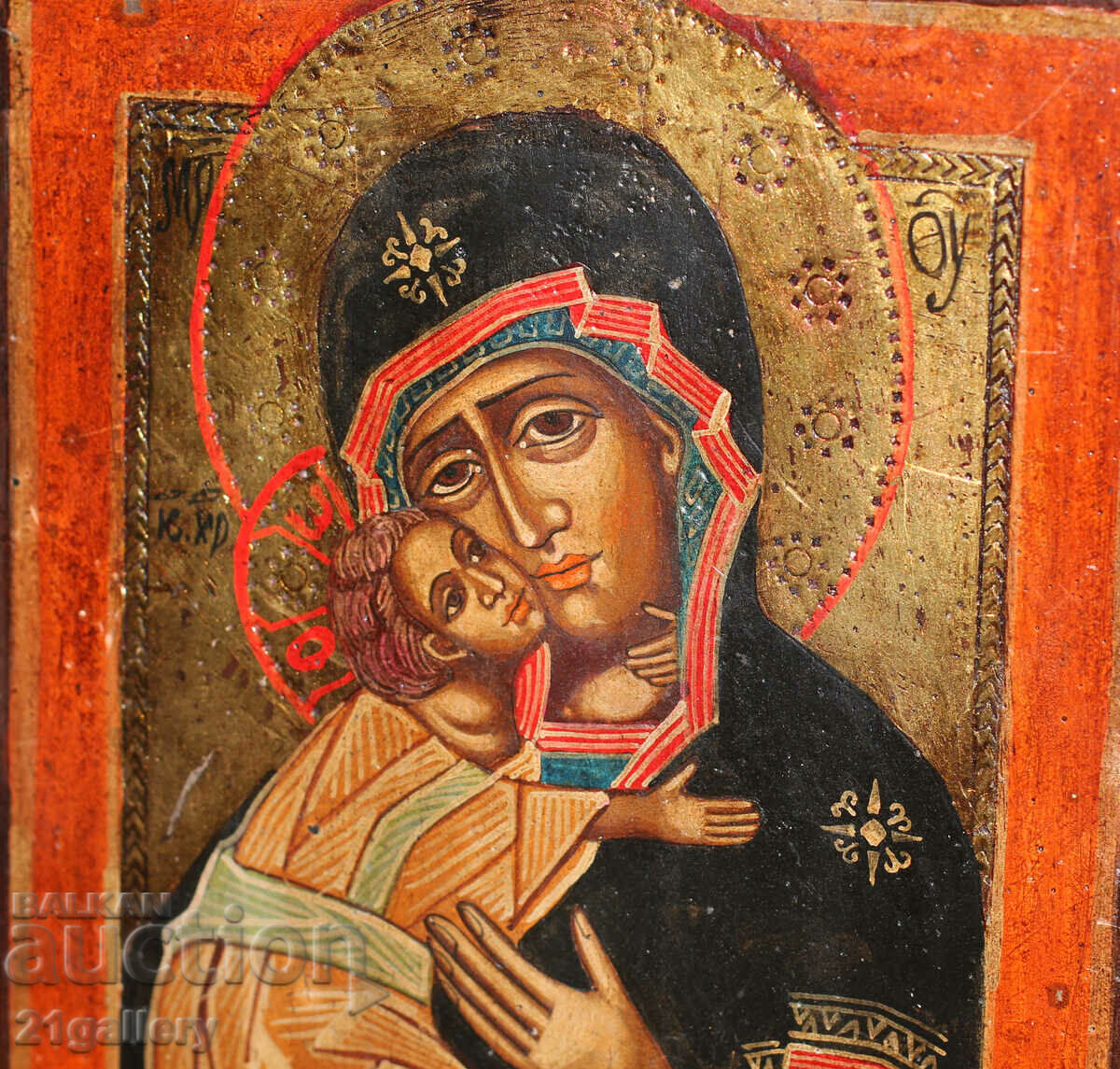 Delivery of Hand-painted icon of the Holy Mother of God with the Child Delivery of Hand-painted icon of the Holy Mother of God with the Child
