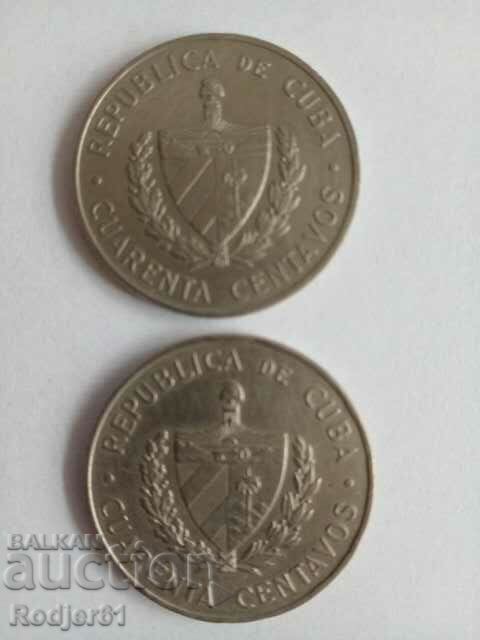 Auction 1962 40 centavos Cuba - Commemorative coins 2 pcs Auction 1962 40 centavos Cuba - Commemorative coins 2 pcs