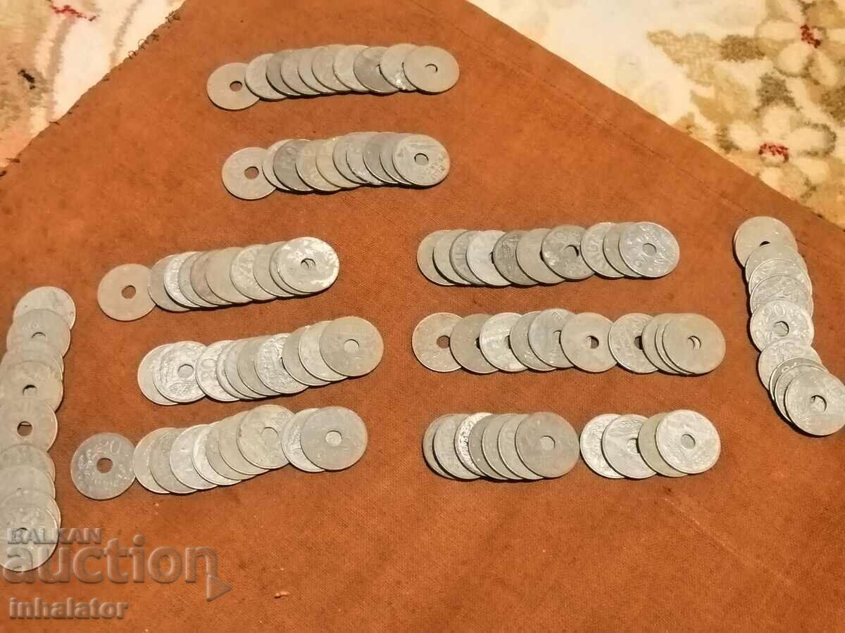 100 pieces Coins 20 centimes Zinc France VSV