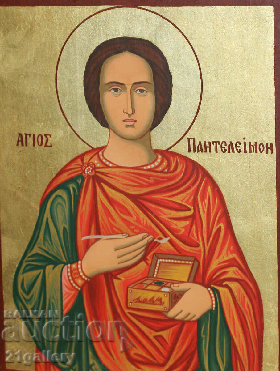 Auction Contemporary Icon Hand Painted Saint Pantaleimon Auction Contemporary Icon Hand Painted Saint Pantaleimon