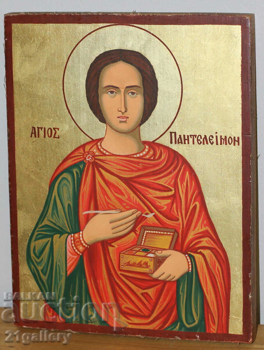Delivery of Contemporary Icon Hand Painted Saint Pantaleimon Delivery of Contemporary Icon Hand Painted Saint Pantaleimon